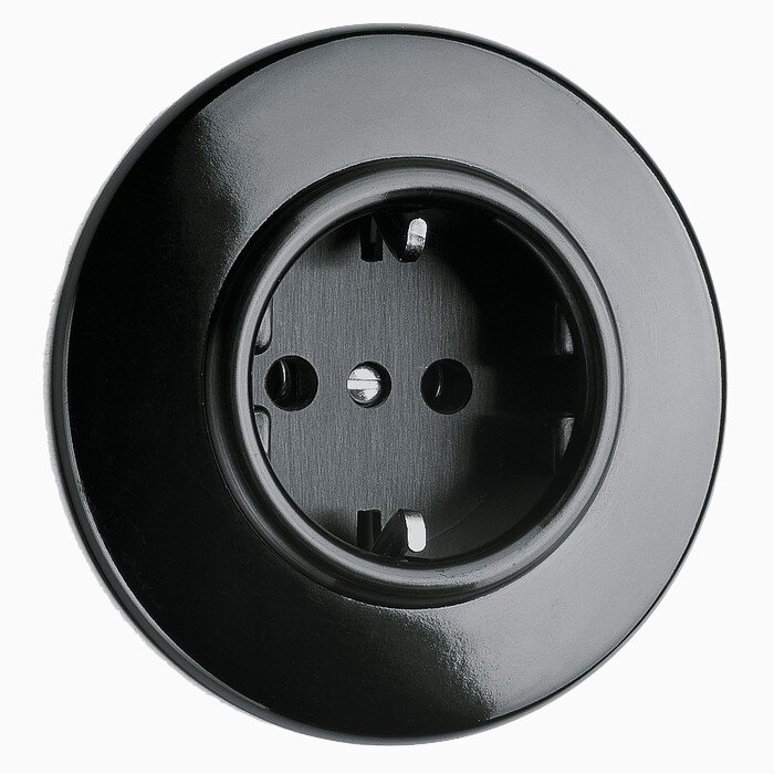 Product Image for Vägguttag jordat svart bakelit med ring