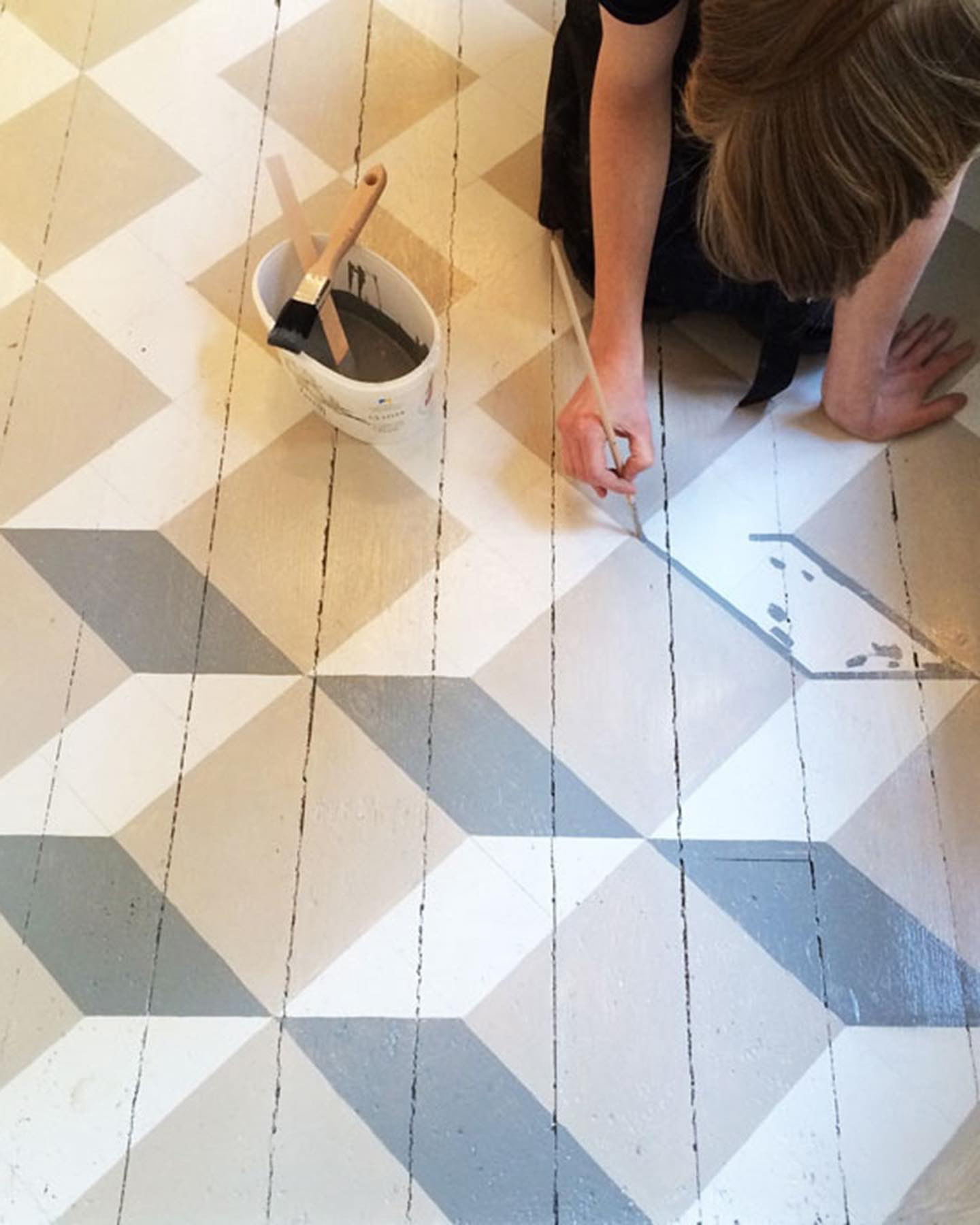 Målning av golv i butiken på Södermalm